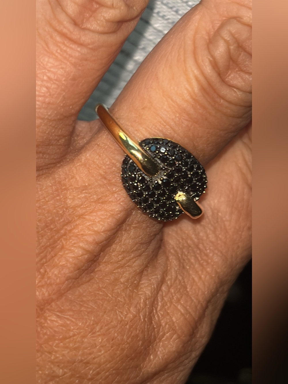 Gold Over Sterling Silver Ring with Black Pave Stones